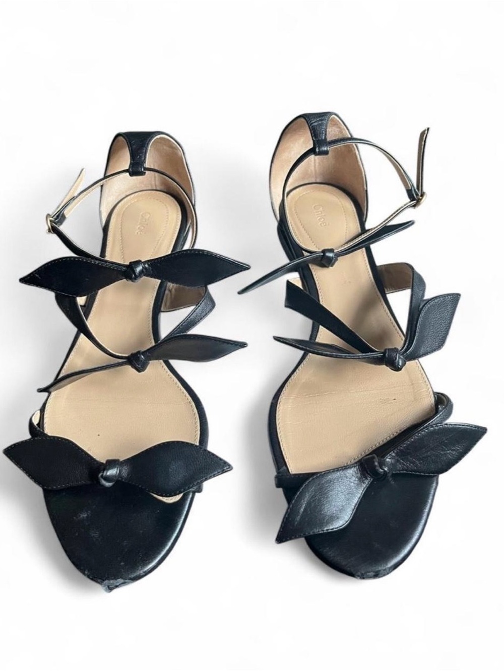Chloe Black Leather Bow Strap Sandals